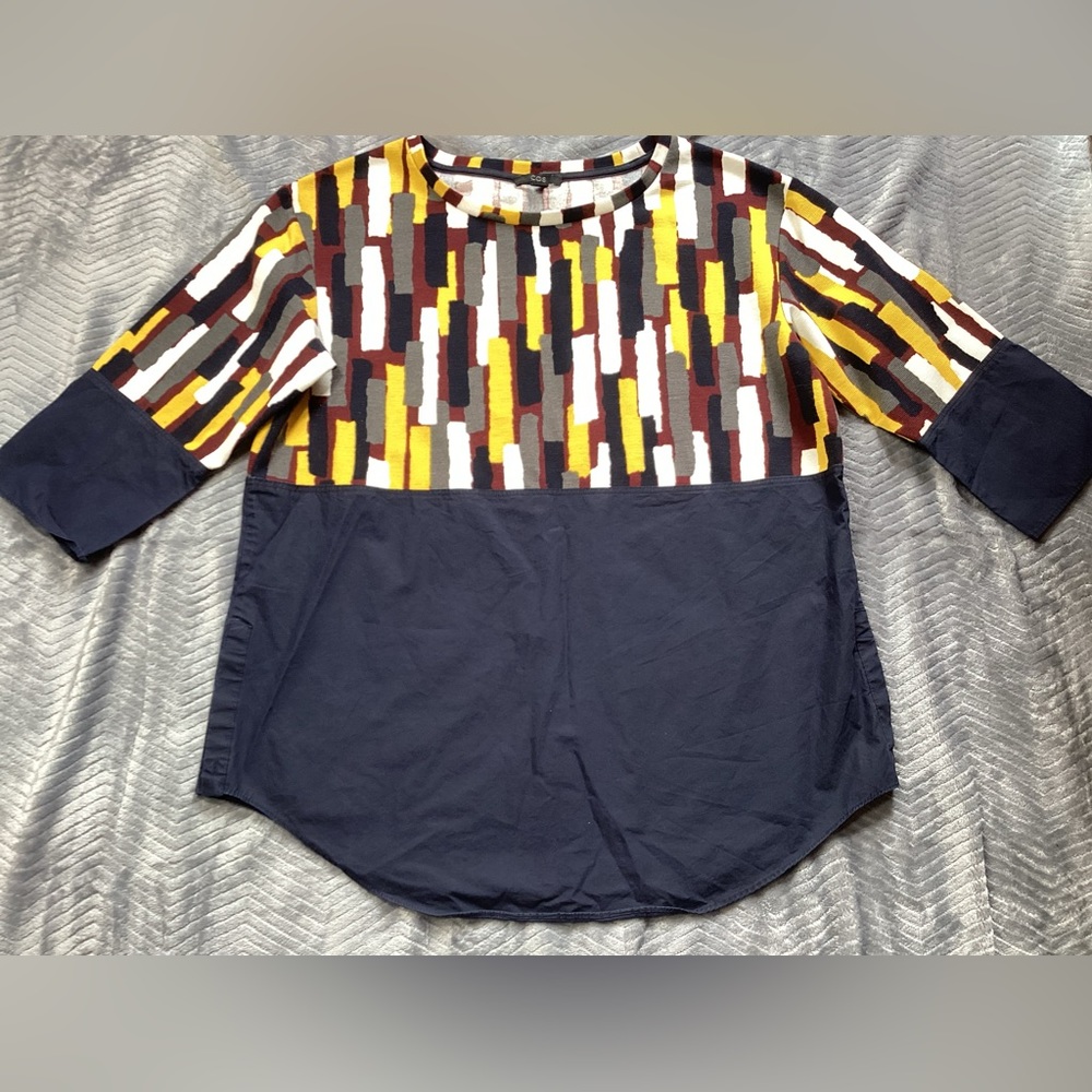 COS Mixed Media 3/4 Sleeve Blouse Knit Woven Geometric Small.